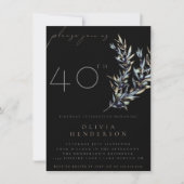ブラックウォーターカラーオリーブブランチ誕生日招待状 (正面)