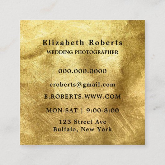 ブラックウォーターカラーカメラ結婚金ゴールドの写真家 スクエア名刺 (裏面)