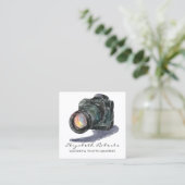 ブラックウォーターカラーカメラ結婚金ゴールドの写真家 スクエア名刺 (スタンド正面)