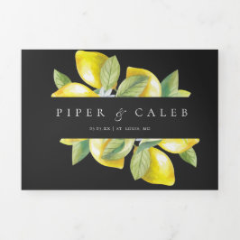 ブラックウォーターカラーシトラスレモン結婚ブロッサム 三つ折り招待状