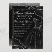 ブラックウォーターカラードレス&グリッターアゲートスイート16 招待状 (正面/裏面)