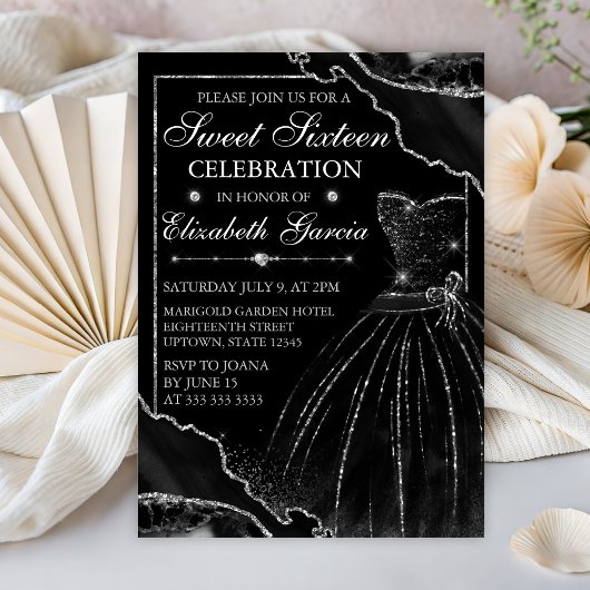 ブラックウォーターカラードレス&グリッターアゲートスイート16 招待状