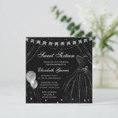 ブラックウォーターカラードレス&グリッターカーテン甘い16 招待状 (スタンド正面)