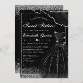 ブラックウォーターカラードレス&シルバーグラムエッジスウィート16 招待状 (正面/裏面)