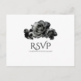 ブラックウォーターカラーバラエレガントなウェディングRSVP インビテーションポストカード