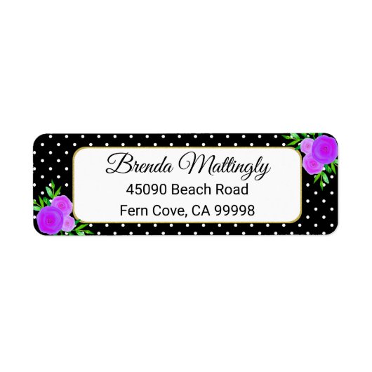 ブラックウォーターカラーパープルフローラドット差出人住所 ラベル (正面)