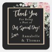 ブラックウォーターカラーピンク結婚フローラ スクエアシール (正面)