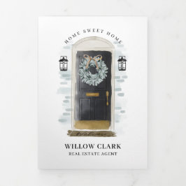 ブラックウォーターカラーフロントドア実在エステートマーケティング 三つ折りカード