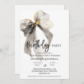 ブラックウォーターカラーボウバースデーパーティーウーマン 招待状 (正面/裏面)