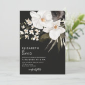 ブラックウォーターカラーモダンラグジュアリーオーキッ結婚チーズ 招待状 (スタンド正面)