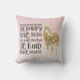 ブラックウォーターカラー感動的金ゴールドユニコーン クッション