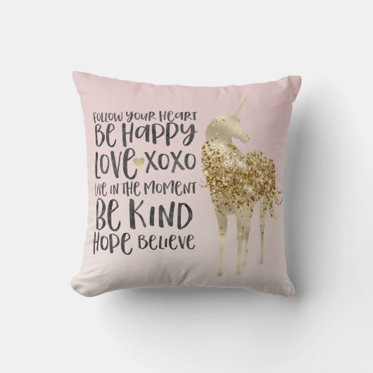 ブラックウォーターカラー感動的金ゴールドユニコーン クッション (正面)