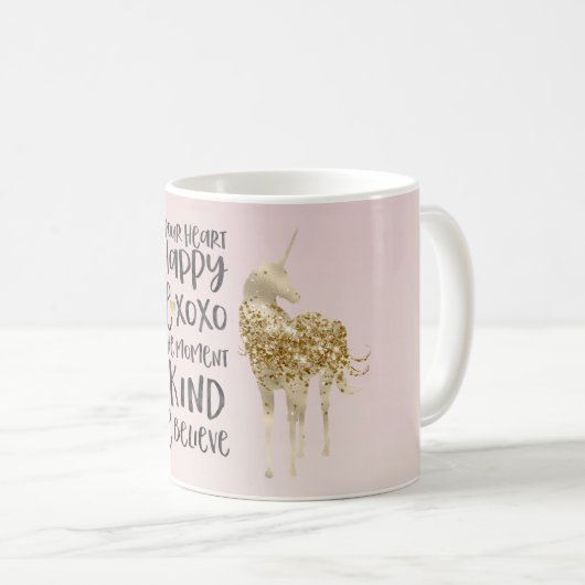 ブラックウォーターカラー感動的金ゴールドユニコーン コーヒーマグカップ (正面右)