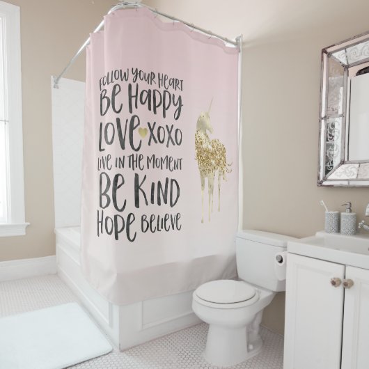 ブラックウォーターカラー感動的金ゴールドユニコーン シャワーカーテン (インサイチュ)