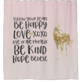 ブラックウォーターカラー感動的金ゴールドユニコーン シャワーカーテン (正面)