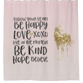 ブラックウォーターカラー感動的金ゴールドユニコーン シャワーカーテン