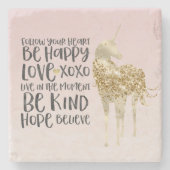 ブラックウォーターカラー感動的金ゴールドユニコーン ストーンコースター (正面)