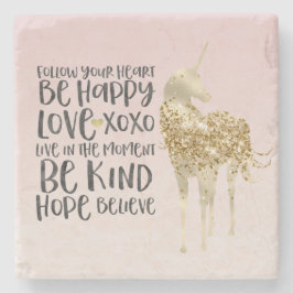 ブラックウォーターカラー感動的金ゴールドユニコーン ストーンコースター