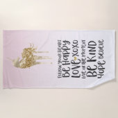 ブラックウォーターカラー感動的金ゴールドユニコーン ビーチタオル (正面)