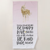 ブラックウォーターカラー感動的金ゴールドユニコーン ビーチタオル (正面)