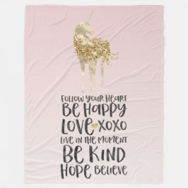 ブラックウォーターカラー感動的金ゴールドユニコーン フリースブランケット