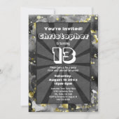 ブラックウォーターカラー10代のアートボーイズバースデーパーティーInvi 招待状 (正面)