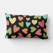 ブラックウォーターハートパターン、ピンク、ブルーグリーン ランバークッション (裏面)