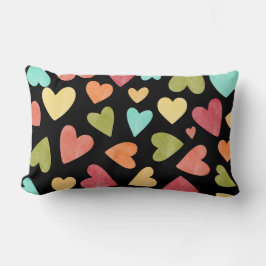 ブラックウォーターハートパターン、ピンク、ブルーグリーン ランバークッション