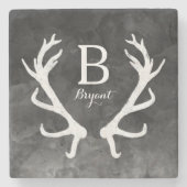 ブラックウォーター色と鹿素朴〔雄ジカの〕枝角モノグラム ストーンコースター (正面)