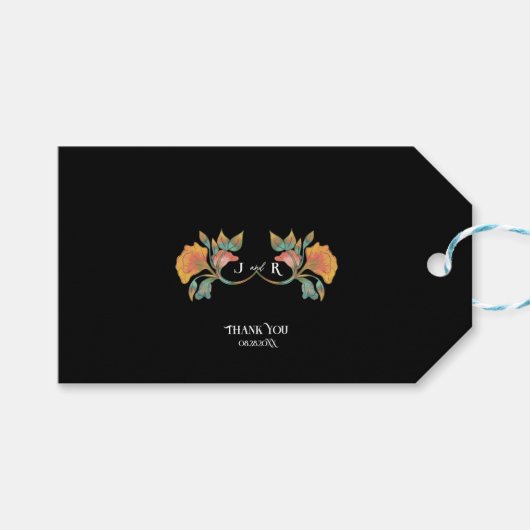 ブラックウォーター色のアールヌーボー結婚ズ ギフトタグ (正面(横))