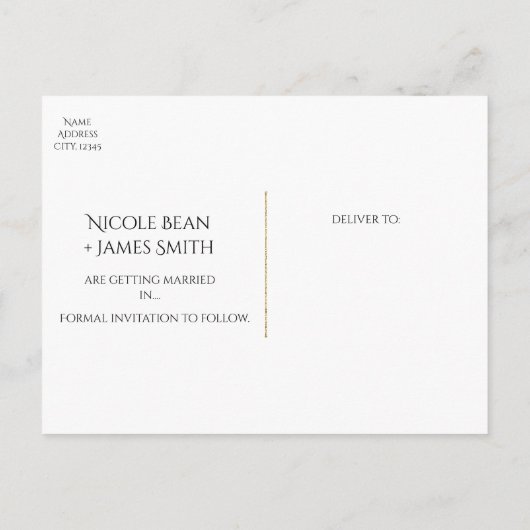 ブラックウォーター色のバラ結婚式の日付を保存 案内ポストカード (裏面)