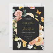 ブラックウォーター色のフローラ エレガント 招待状 (正面)