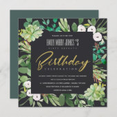 ブラックウォーター色のリース葉ANY AGE誕生日 招待状 (正面/裏面)