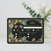 ブラックウォーター色アールヌーボーウェディングRSVPカード 出欠カード (スタンド正面)