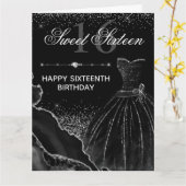 ブラックウォーター色ドレス甘い16誕生日 カード (黄色い花)