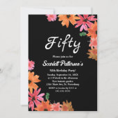 ブラックウォーター色フローラバラ秋50誕生日 招待状 (正面)