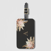 ブラックウォーター色フローラモノグラムピンクの花 ラゲッジタグ (正面縦)