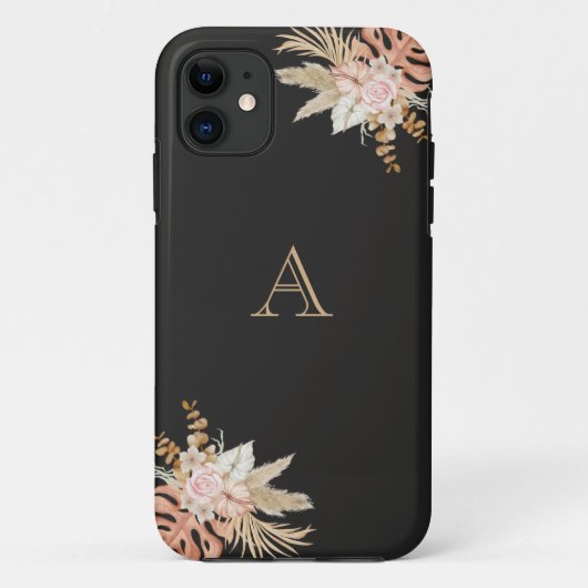 ブラックウォーター色フローラモノグラムピンクの花 Case-Mate iPhoneケース (裏面)