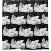 ブラックウォーター色ポーラベアパインツリーズスノーフレーク シャワーカーテン (正面)