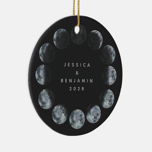ブラックウォーター色ムーンフェイズパーソナライズされたカップル セラミックオーナメント (右)