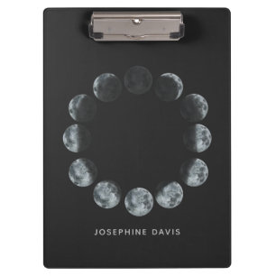 ブラックウォーター色ムーンフェイズパーソナライズされた クリップボード