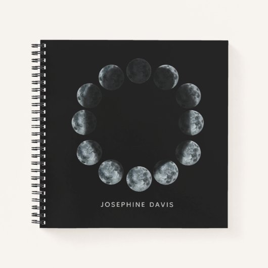 ブラックウォーター色ムーンフェイズパーソナライズされた ノートブック (正面)