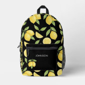 ブラックウォーター色レモンパターン プリントバックパック (正面)