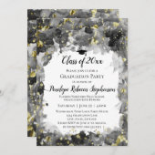 ブラックウォーター金ゴールド(ばちゃばちゃ)跳ねる卒業パーティー 招待状 (正面/裏面)