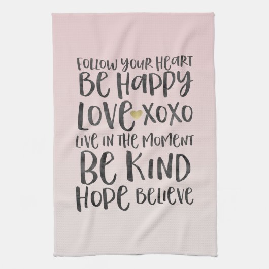 ブラックウォータ感動的ーの単語金ゴールドハート キッチンタオル (縦)