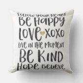 ブラックウォータ感動的ーの単語金ゴールドハート クッション (正面)