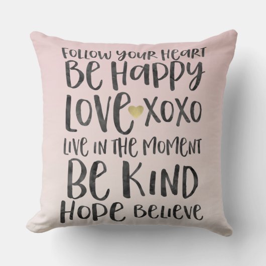 ブラックウォータ感動的ーの単語金ゴールドハート クッション (正面)