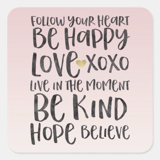 ブラックウォータ感動的ーの単語金ゴールドハート スクエアシール (正面)