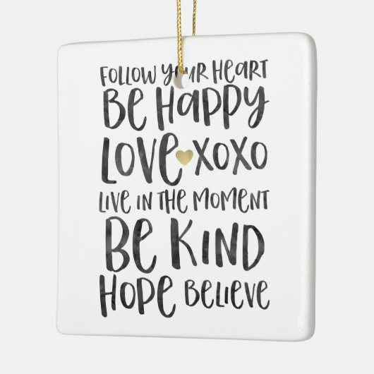 ブラックウォータ感動的ーの単語金ゴールドハート セラミックオーナメント (左)
