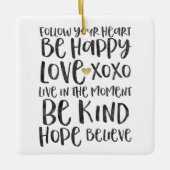 ブラックウォータ感動的ーの単語金ゴールドハート セラミックオーナメント (正面)